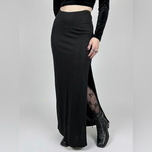 ANDREA POLIZZI FOR REX LESTER Vintage 90s Black Rounded Waist Slit Maxi Skirt